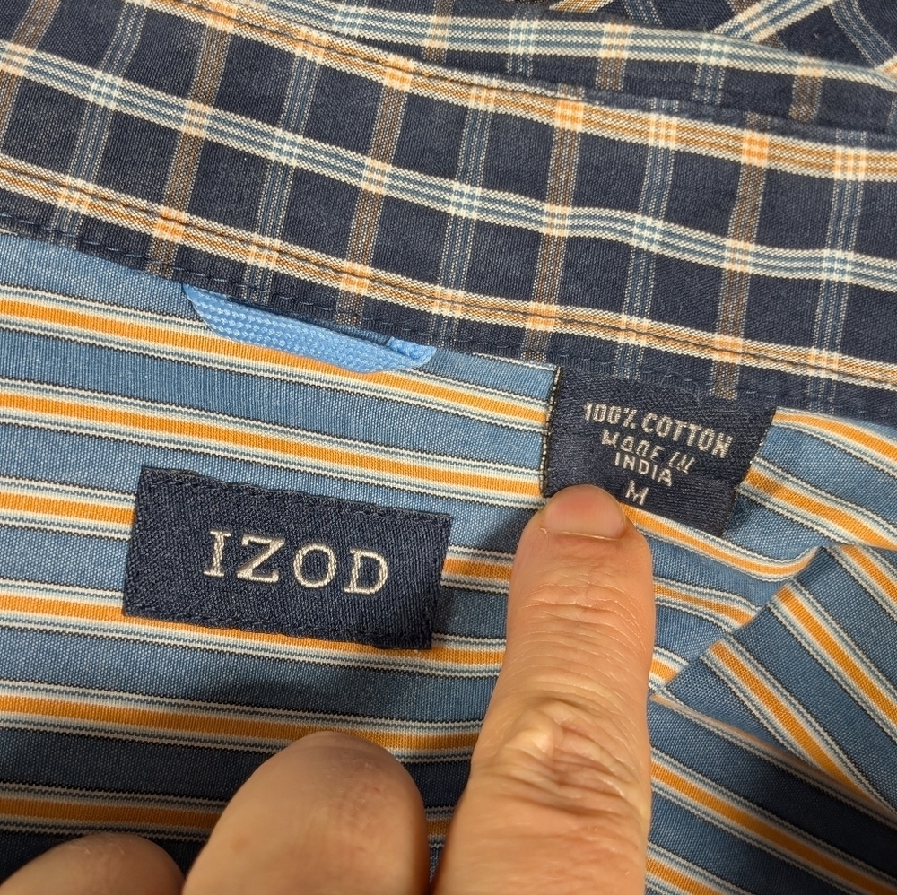 Izod Vintage Navy Plaid Preppy Button Down Shirt Men's M - Picture 5 of 13
